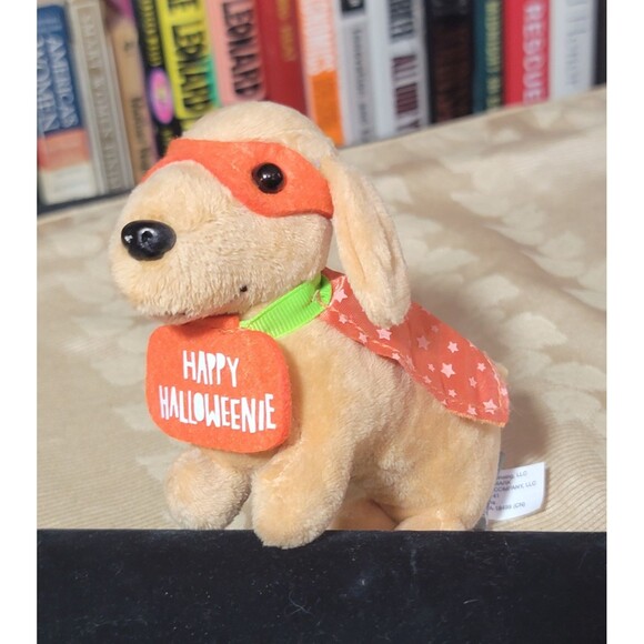 Hallmark Happy Halloweenie Dachshund 6” dog plush in a Mask & Glow in Dark Cape - Picture 1 of 13